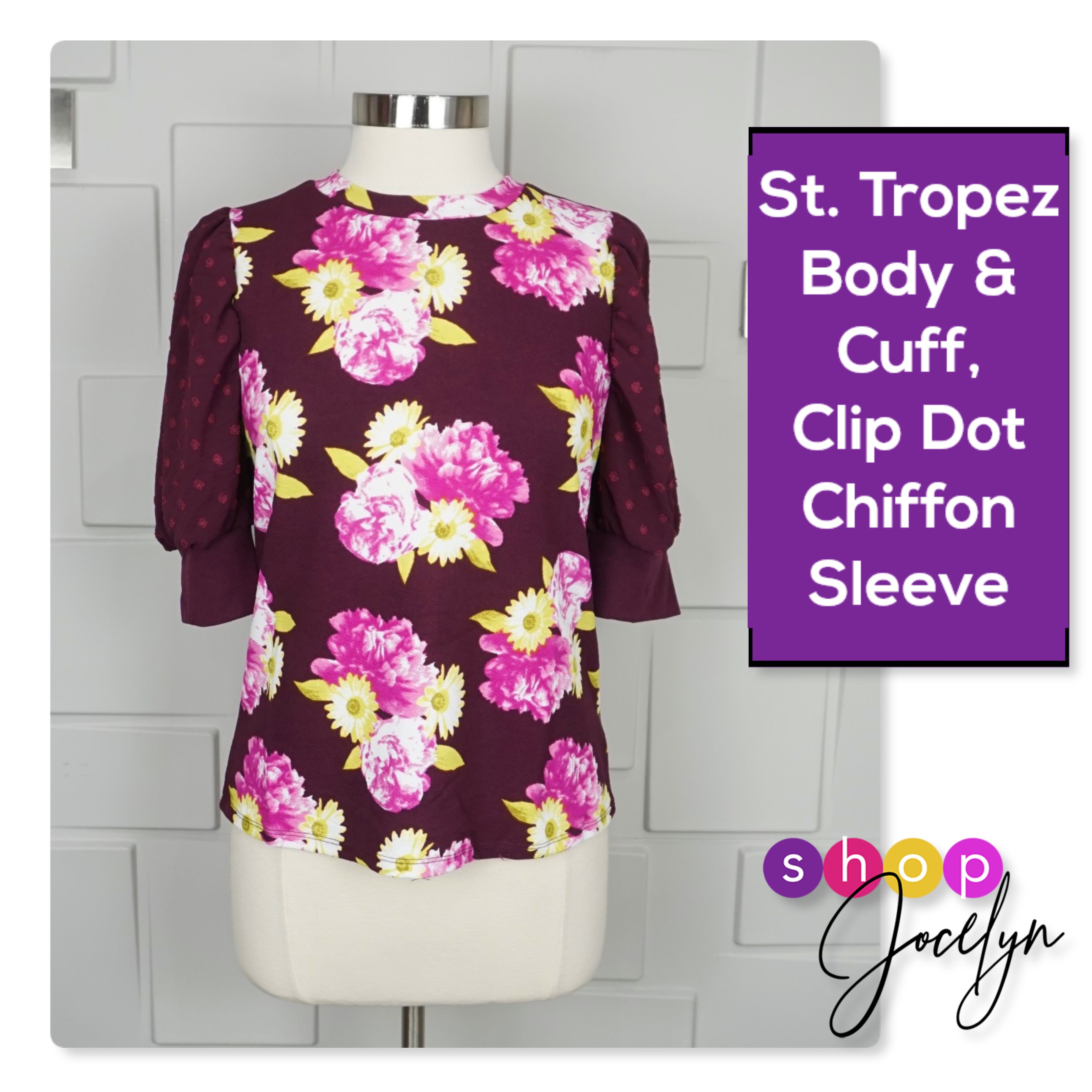 Moriella Puff Sleeve Mixed Media Top
