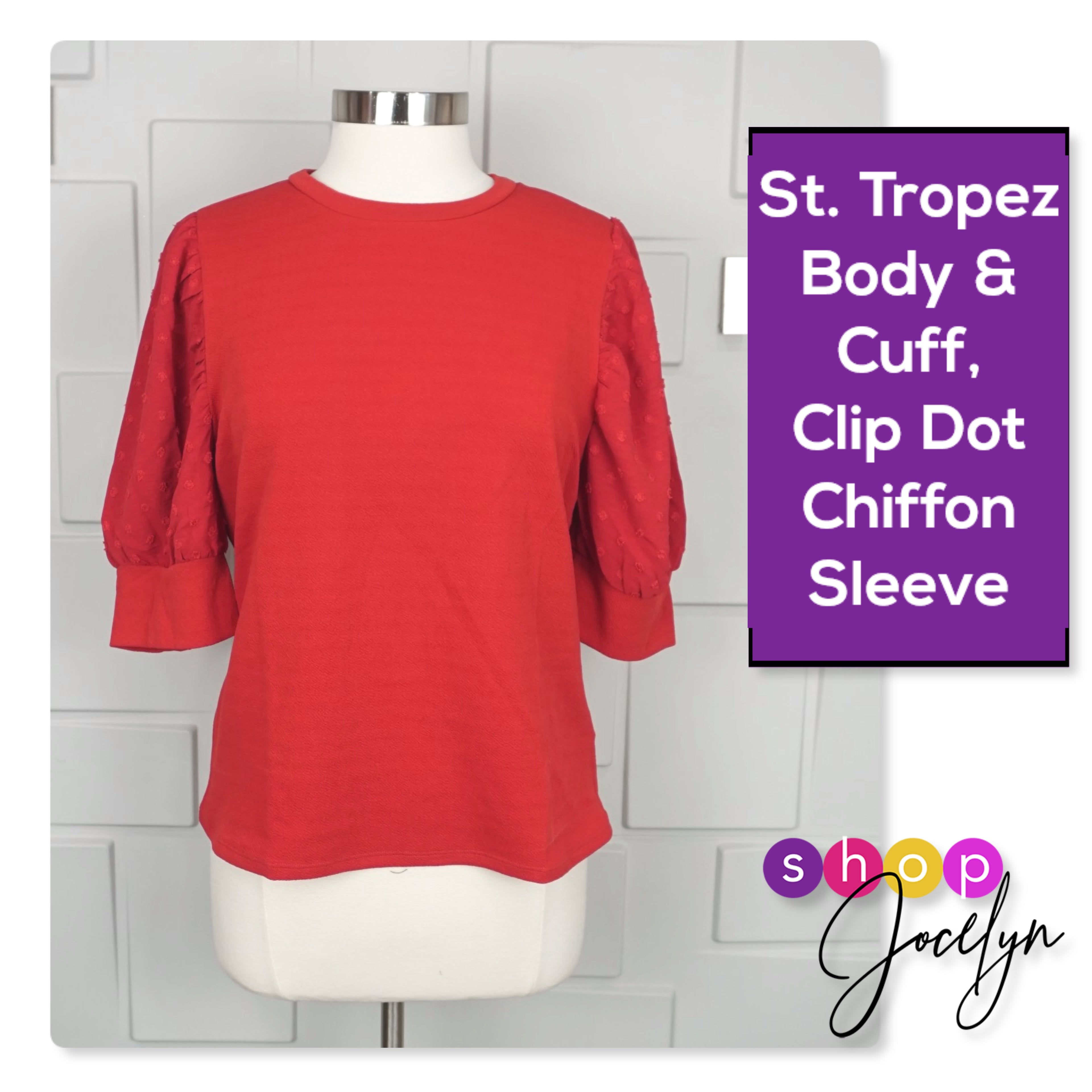 Moriella Puff Sleeve Mixed Media Top