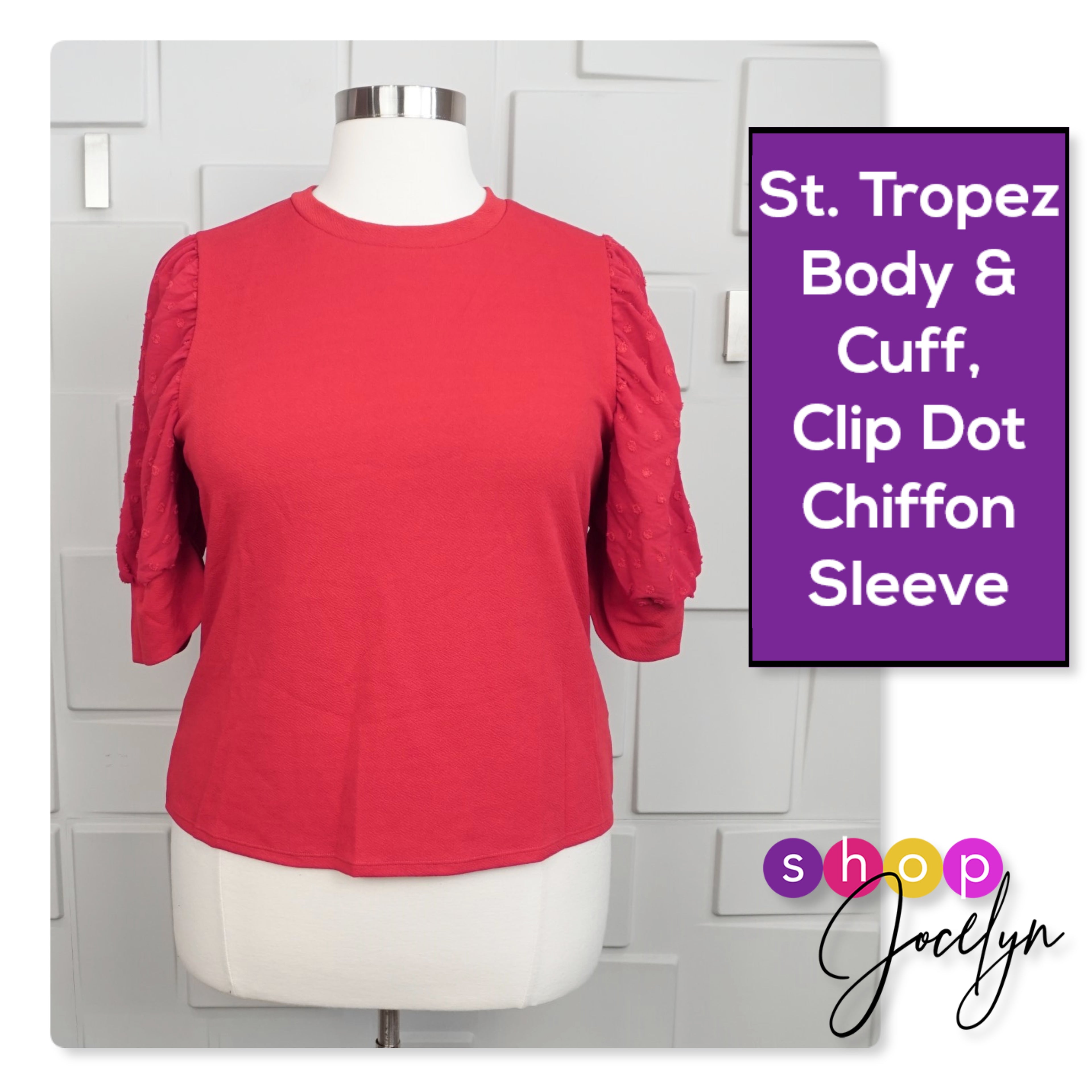 Moriella Puff Sleeve Mixed Media Top