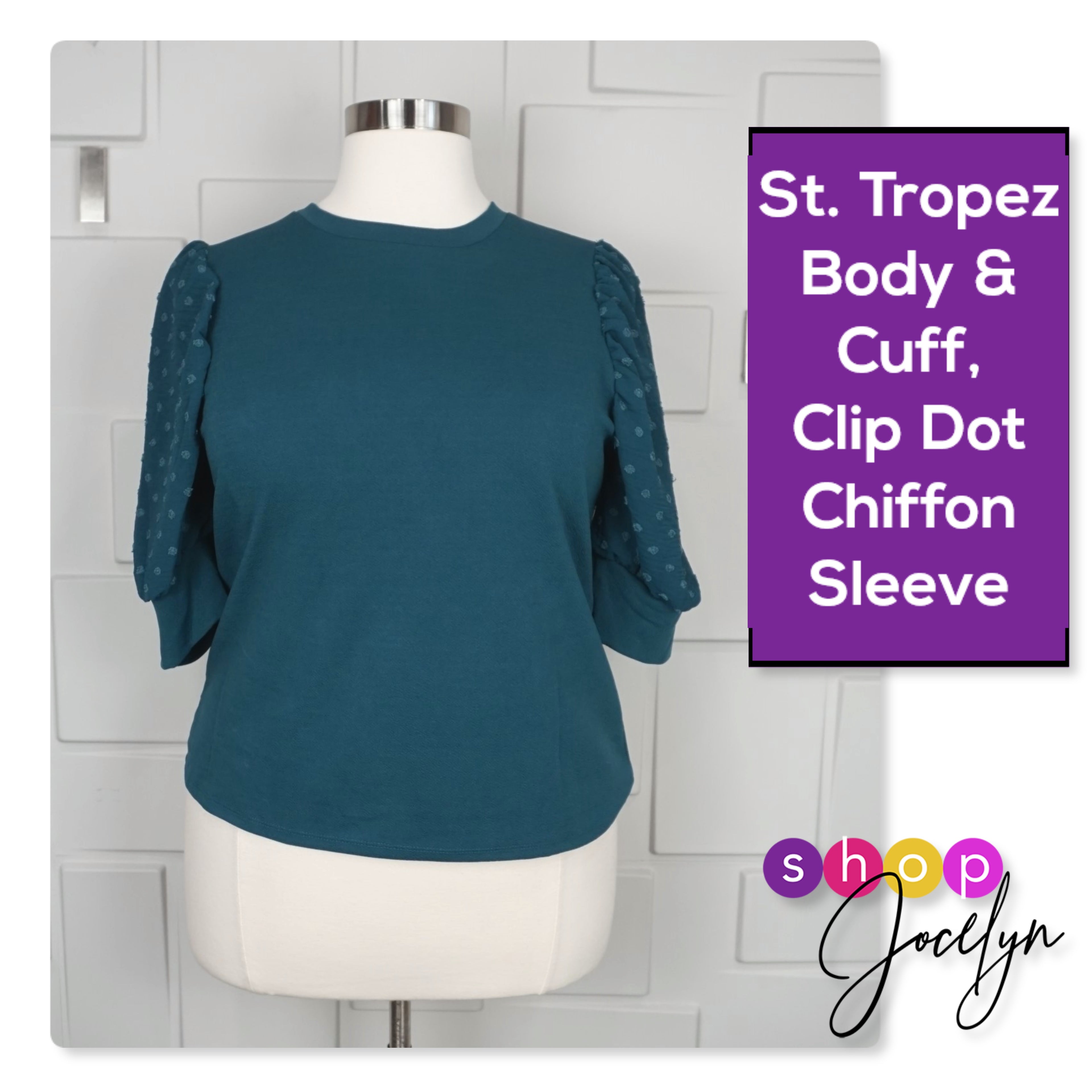 Moriella Puff Sleeve Mixed Media Top