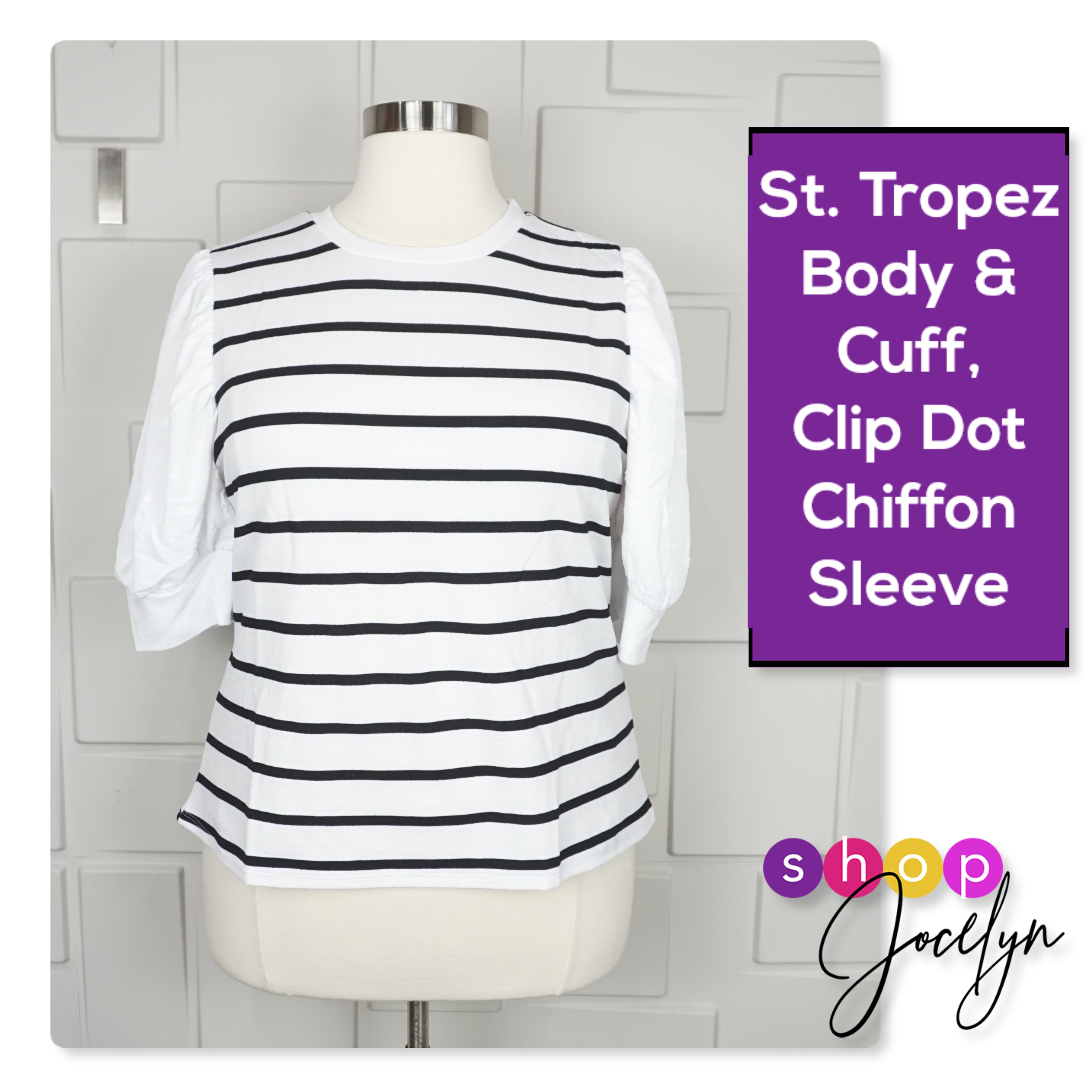Moriella Puff Sleeve Mixed Media Top