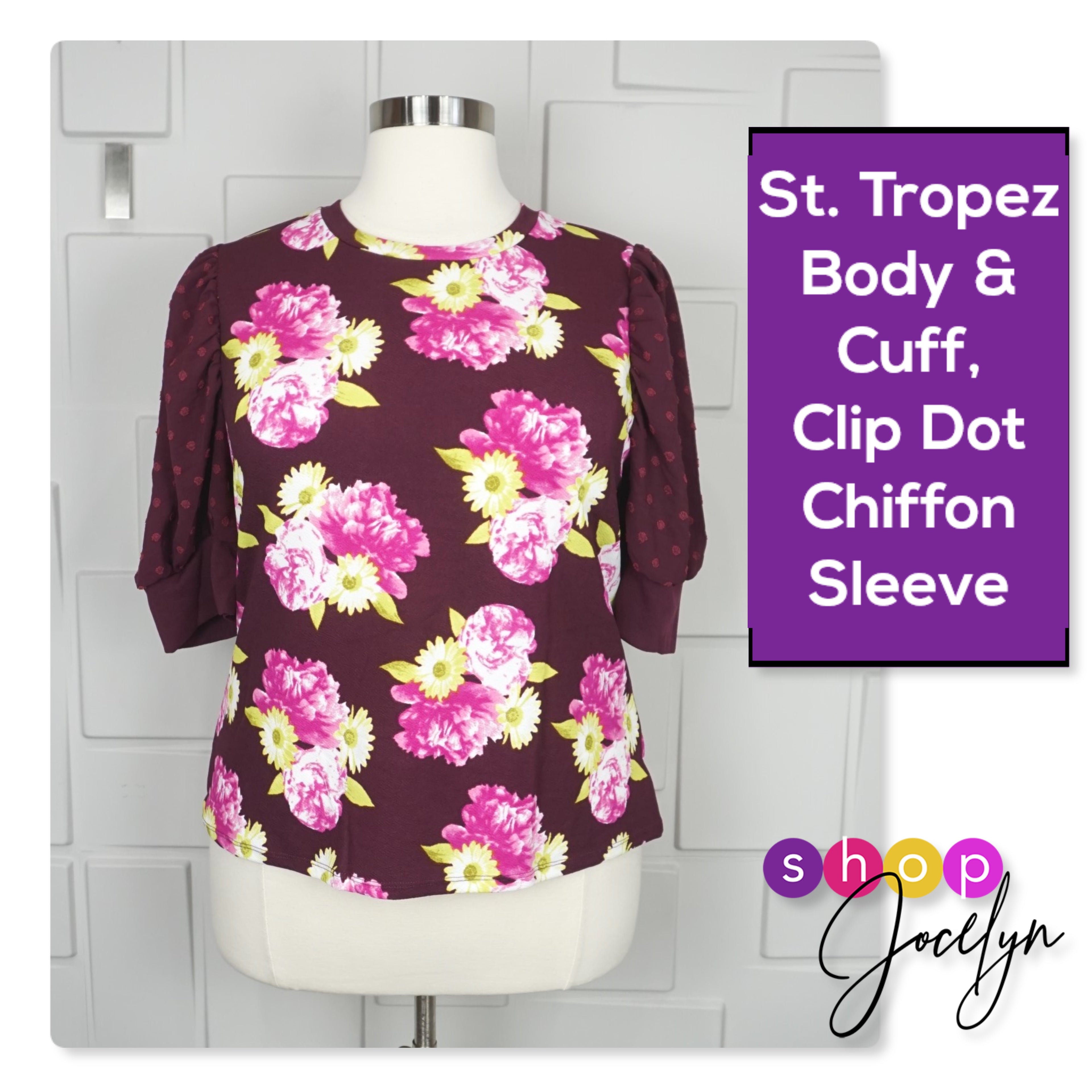 Moriella Puff Sleeve Mixed Media Top