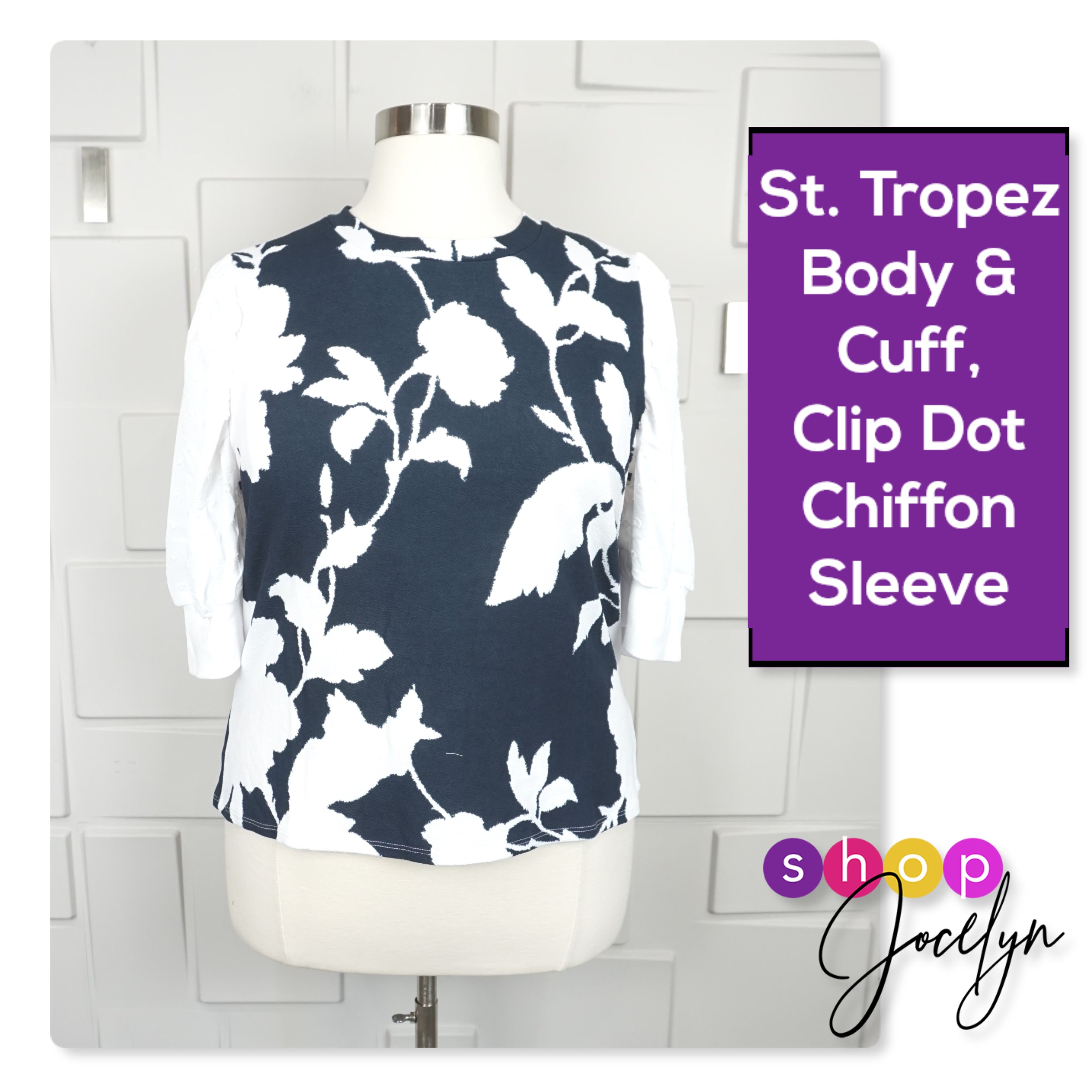 Moriella Puff Sleeve Mixed Media Top