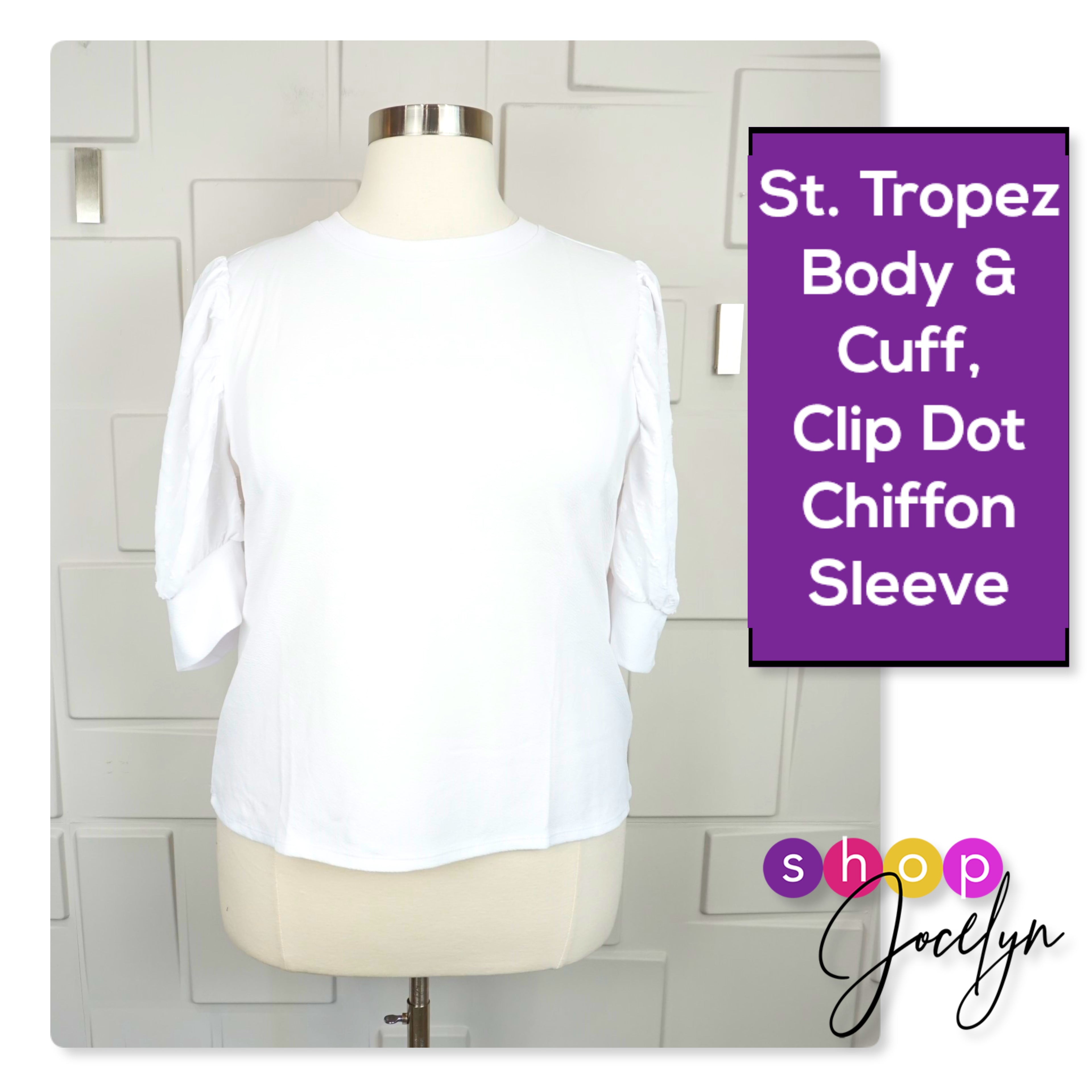 Moriella Puff Sleeve Mixed Media Top